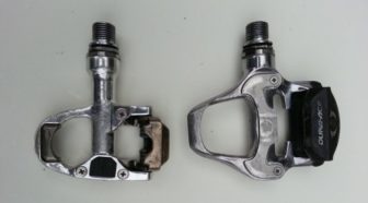 Shimano Dura-Ace SPD-SL with its much wider pedaling platform than the SPD-R