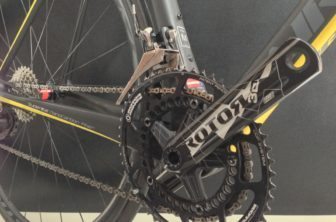 Rotor 3D cranks, with Q rings and SRAM Red derailleur with chain catcher