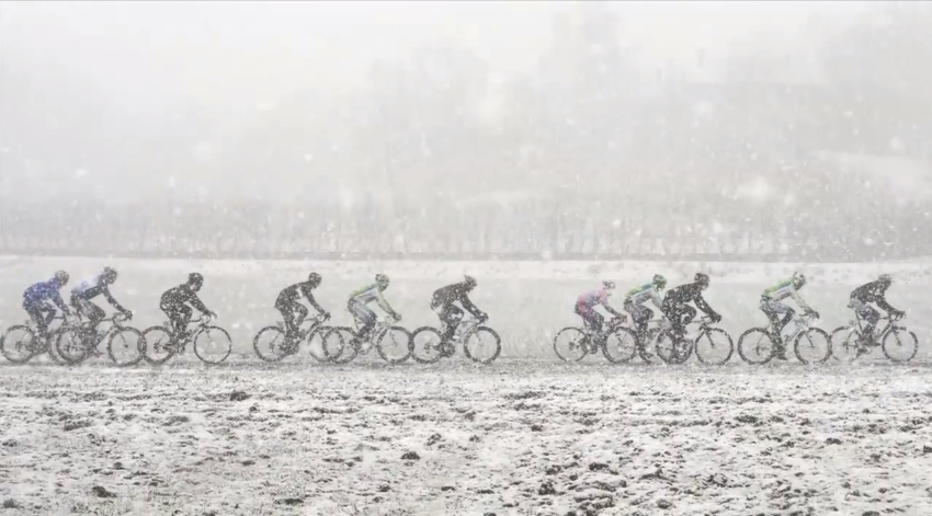 Riders battling the elements at Milan San Remo