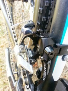 SRAM Red front mech with Yaw feature, which wil be very useful for cx racing