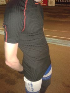 Craft keeping Josh warm during training at the Herne Hill Velodrome