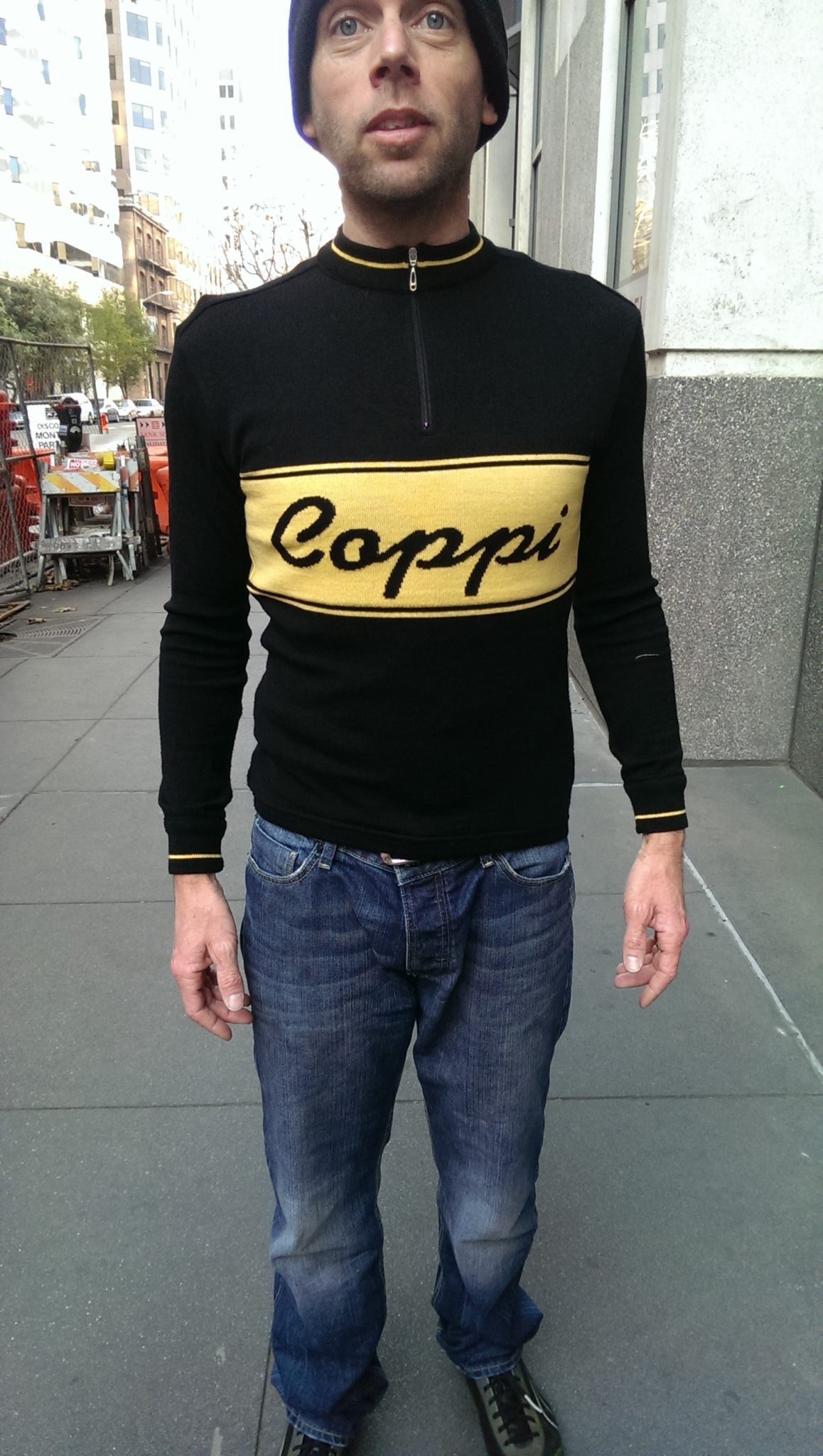 Tim out and about in San Francisco in Soigneur's Coppi jersey