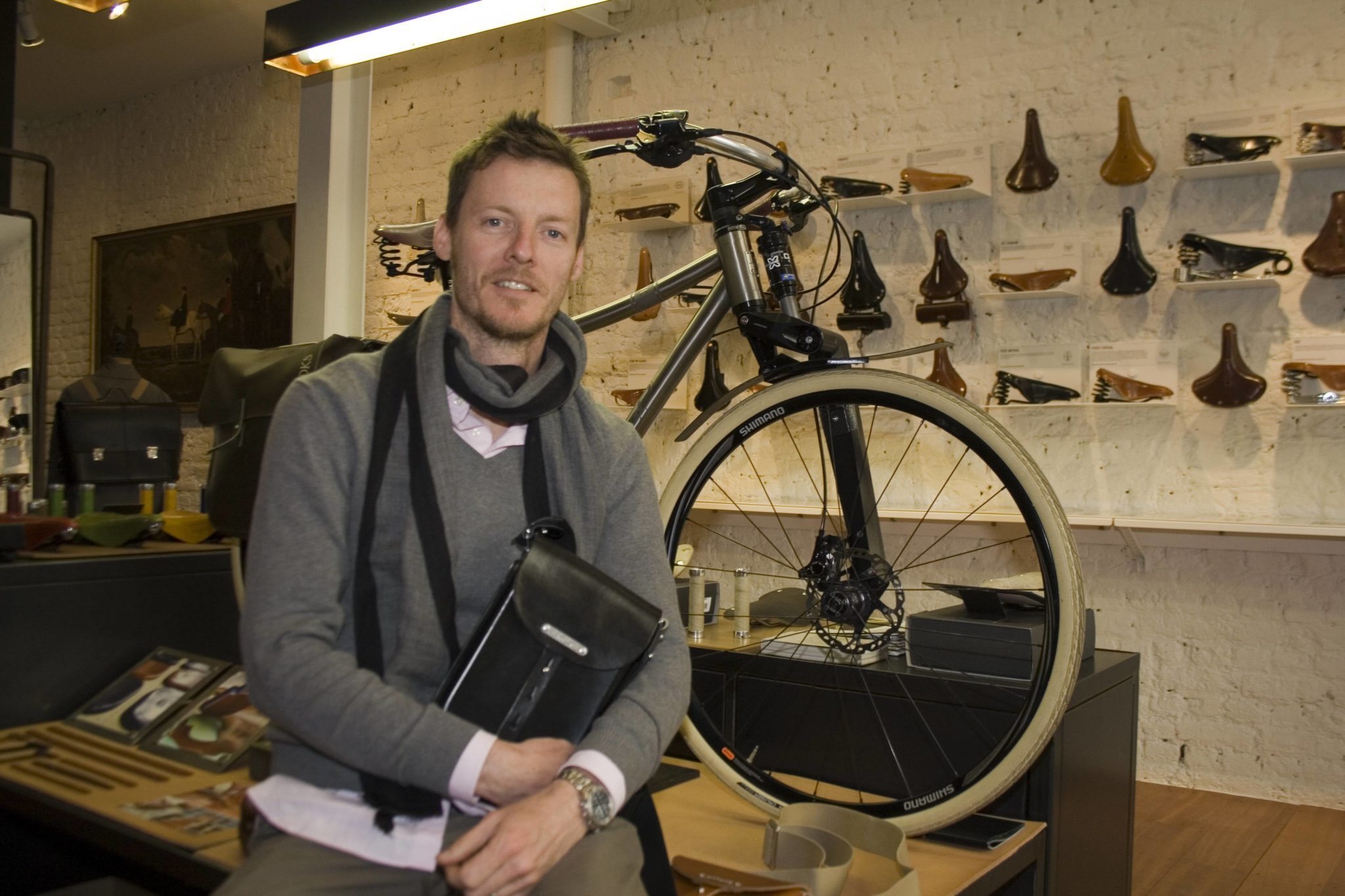 Dario Pegoretti had visited the Brooks shop to offer bike fittings prior to Darren Crisp's visit
