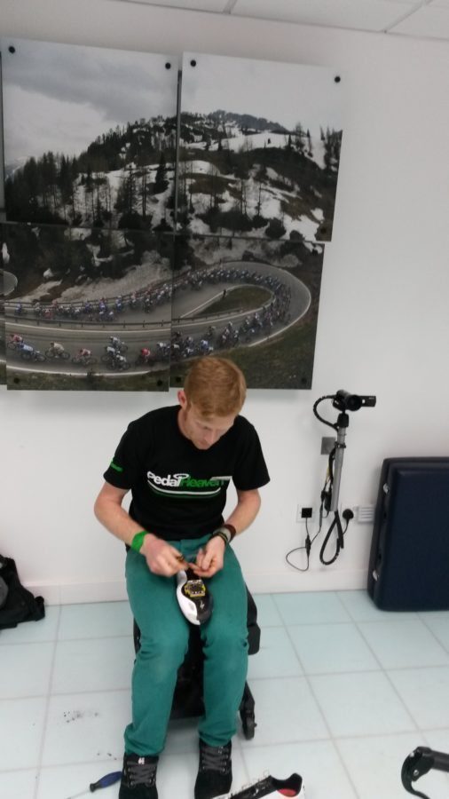 Adjusting cleat position below some wall mounted inspiration of the almost clinical bike fitting suite