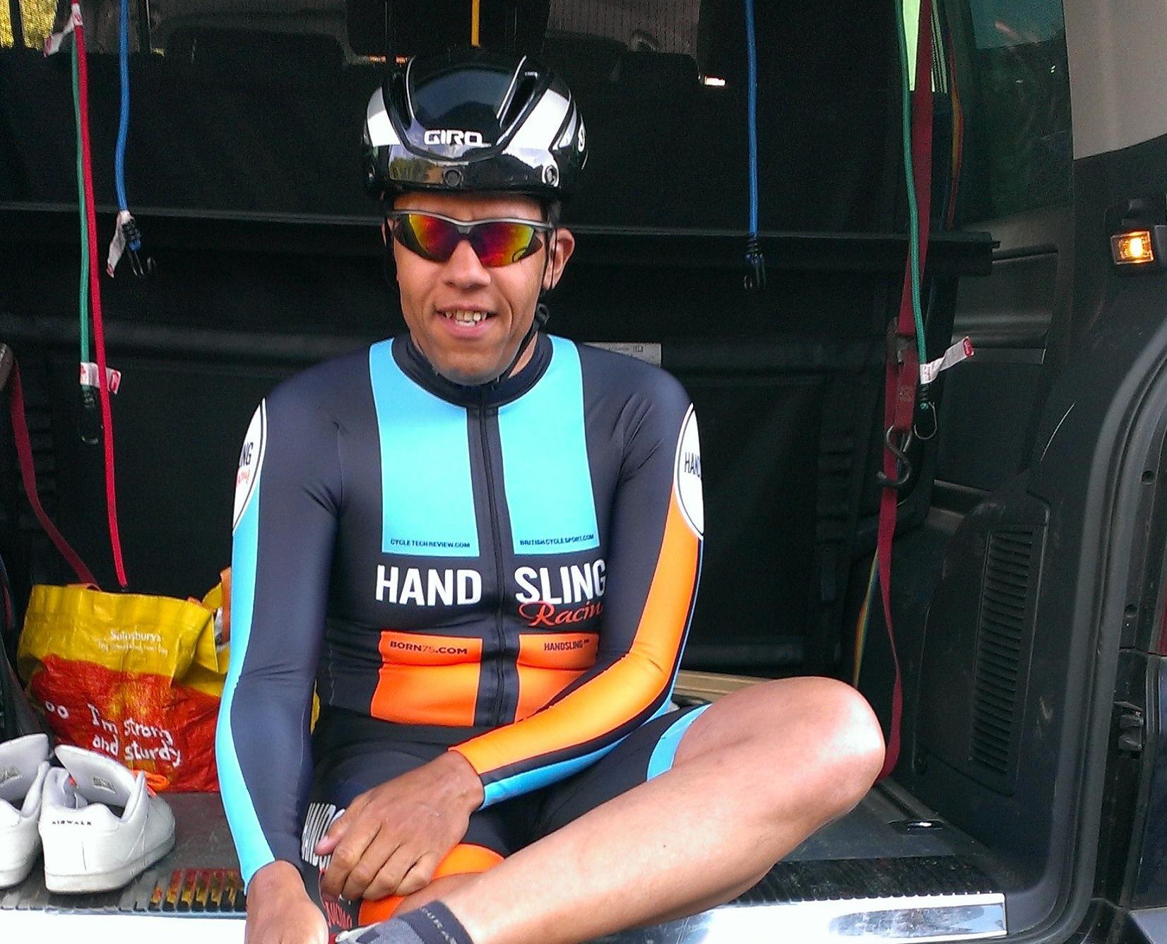 Peter Cole and his Air Attack waiting for the off in the team time trial stage of a recent race