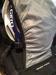 External helmet pouch is stored when not in use