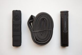 Small and ready to go in the saddle bag... Noco or Novobeam (and inner tube)