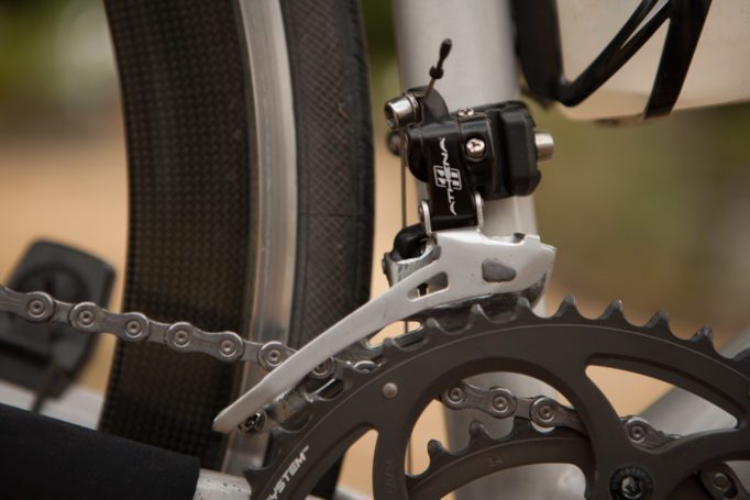 A rare sight in Portland, a Campagnolo front derailleur
