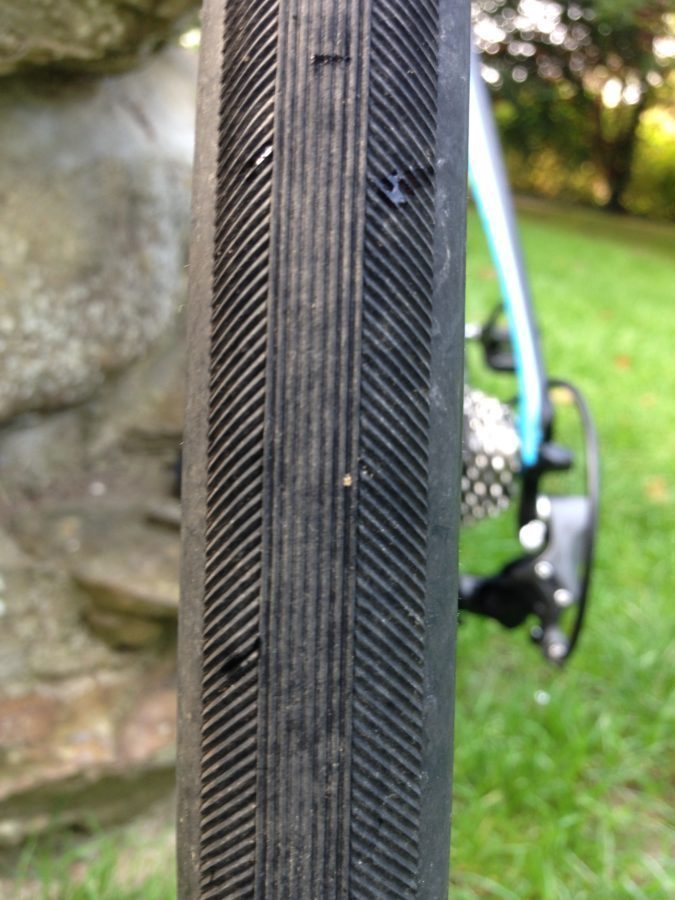 The Challenge Criterium Open Road tyre's herringbone tread design