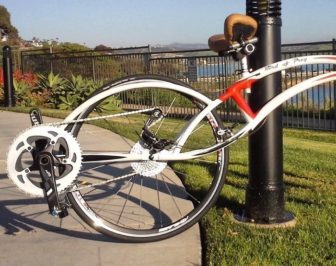 The Bird of Prey bicycle uses a standard drivetrain, just flipped upside down