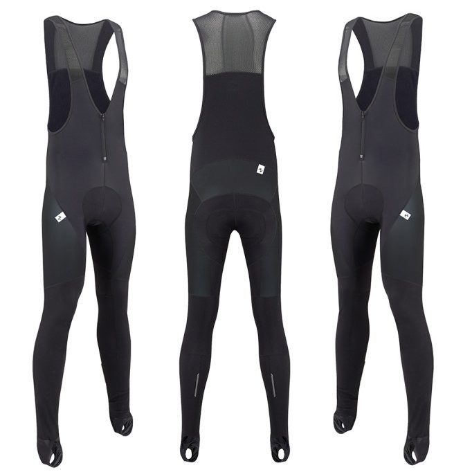 The Morvelo Stealth Stormshield bib tights comes in goes with everything black. Photographs ©Morvelo