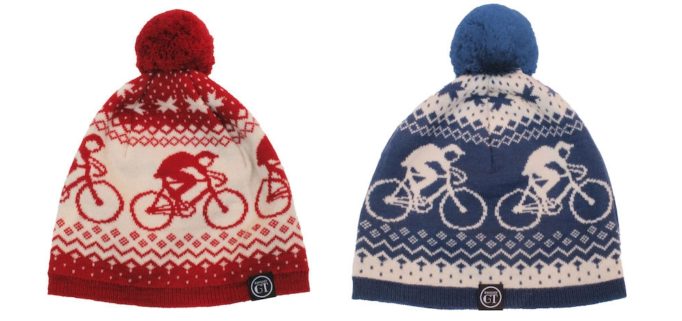 The Alpine Bobble Hat comes in red or blue and is made from 100% merino wool