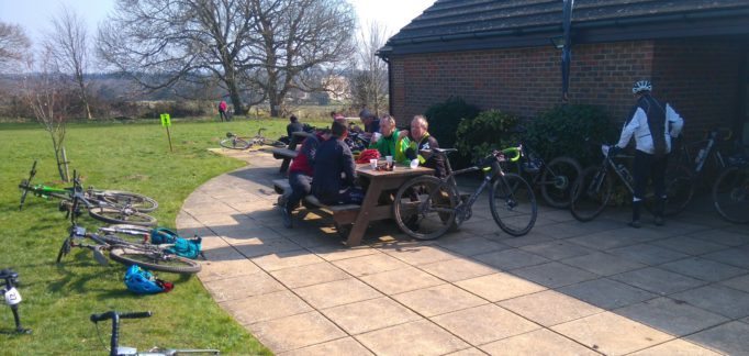 After a chilly, damp start, the South Downs treated us to blue skies and warm weather; just right for post ride refuelling