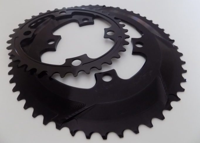 Six ramps on the 52T ring guide your chain during up and down shifts