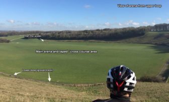 A handily placed riders head and a van provide an idea of scale in this photo of the course
