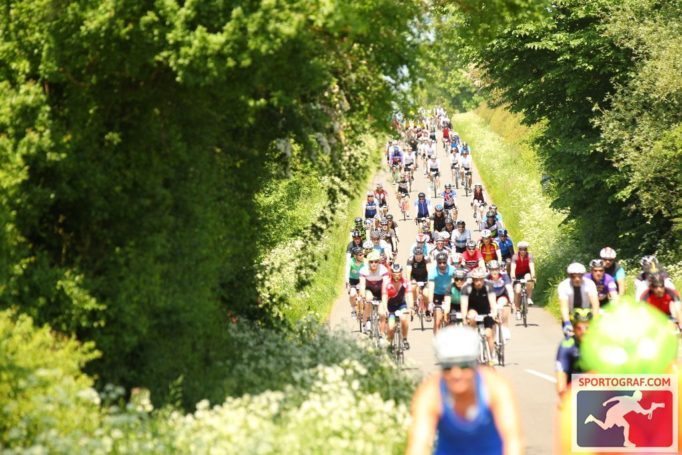 Sportive riders enjoying the closed roads on the Tour of Cambridgeshire 2016. Photo courtesy of Sportograf