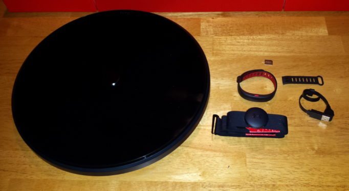 Open the box and what do you get? Scales, heart rate monitor, wrist band and spares