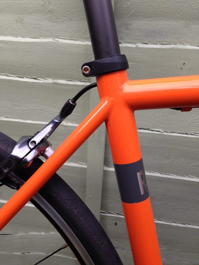 Straight seat stays and a slightly sloping top tube meet flawlessly, one of the joys of a hand built frame