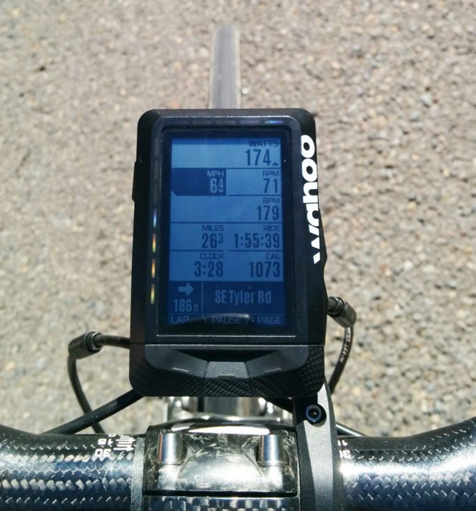 The black and white screen is easy to read. You can see the left hand LEDs in this shot, despite the bright sunlight