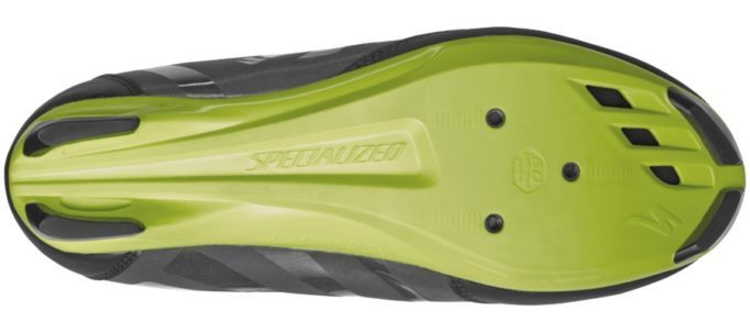 The sole is made from a nylon composite and is drilled to take three bolt type cleats
