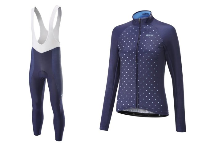Elite ladies bib tights and long sleeved jersey from Velotec, for those crisp winter days
