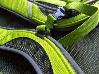 The chest straps are adjustable and help secure the pack