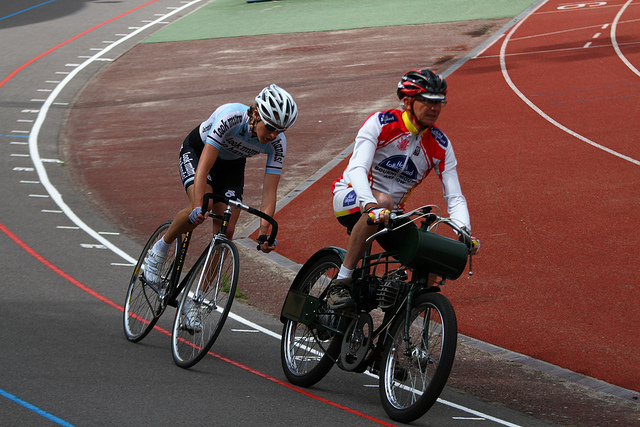 You can't beat the feeling of speed riding behind a derny! Photo courtesy of Jun