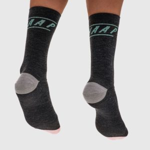 The Type socks come in sombre charcoal, but the pink toes add a little cheer