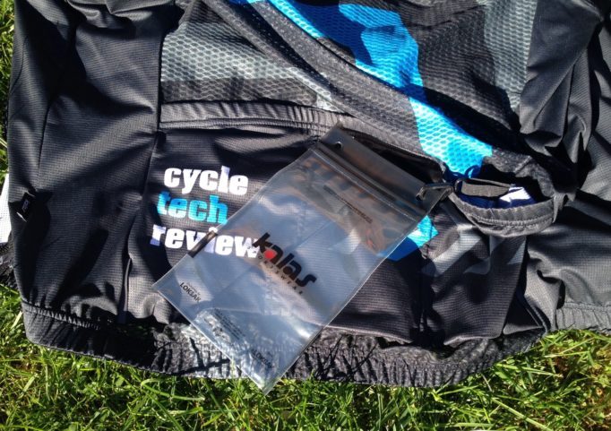 The attached waterproof pouch comes in very handy