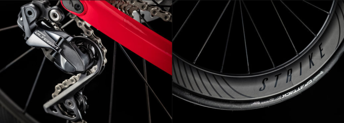 Shimano Ultegra handles going and stopping, while Reynolds Strike SLG wheels keep us rolling