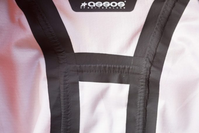detail image of taped seams on the Assos Equipe RS with Schloss Tex fabric