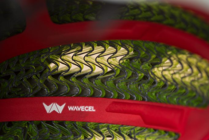 closeup image of the padding inside of the Bontrager XXX WaveCel road bike helmet