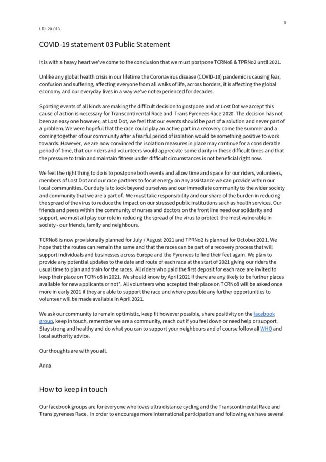 The news from the Transcontinental organisation