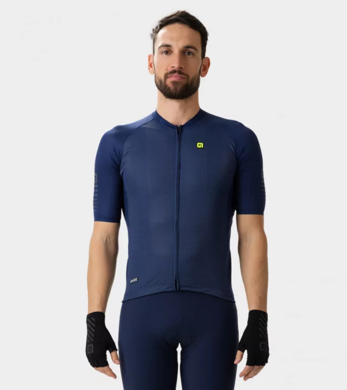 The Alé R-EV1 Silver Cooling Jersey in Navy Blue